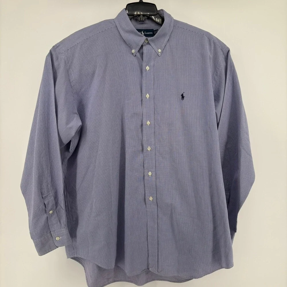 Ralph Lauren Blake Mens XL Blue White Gingham Check Cotton Button‎ Down Shirt